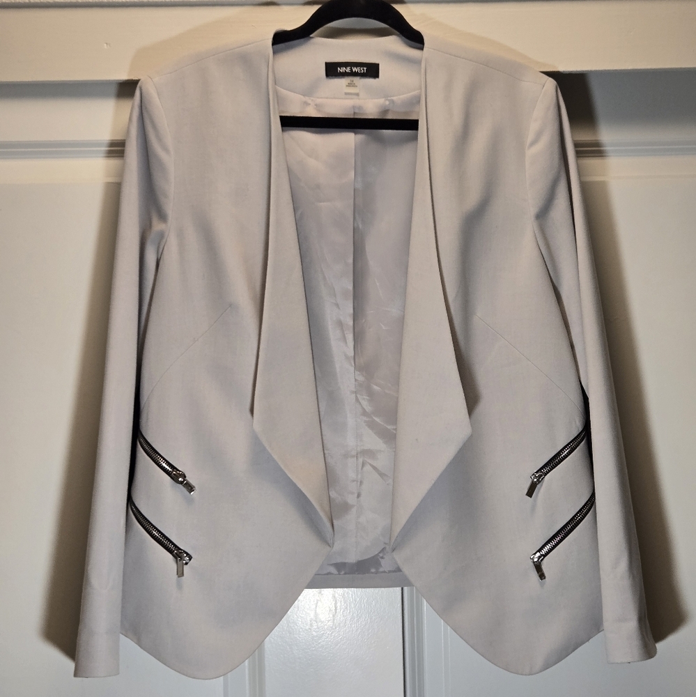 Nine West Women's Light Gray Open-Front Blazer Jacket
